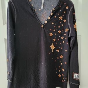 Alp N Rock Black Tee with Gold Star Accents